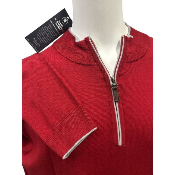 Hart Schaffner Marx Mens Big & Tall Red 3XLT Quarter Zip Merino Wool Sweater - Picture 5 of 9